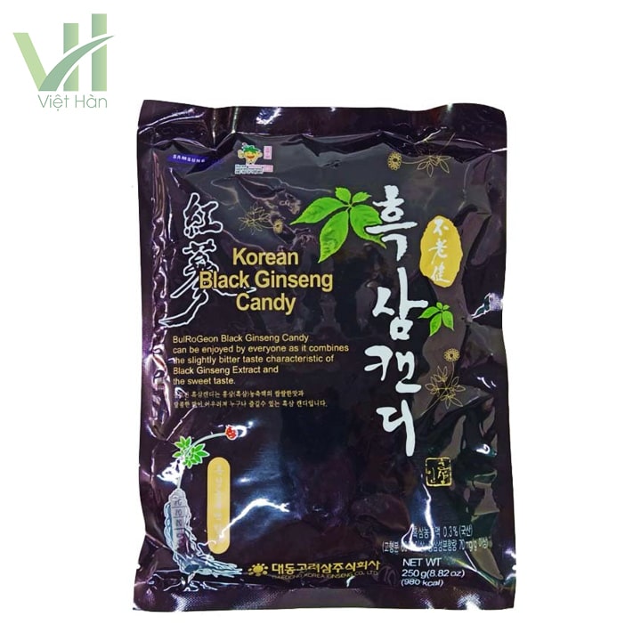 <em>Mặt trước sản phẩm kẹo hắc sâm Hàn Quốc Daedong 250g</em>