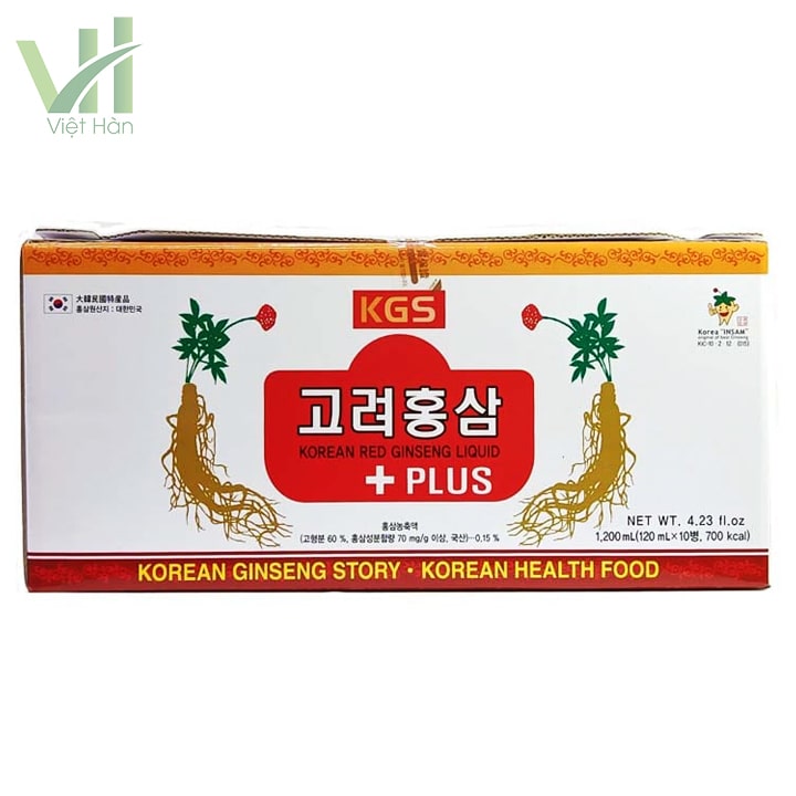 <em>Mặt trước sản phẩm nước hồng sâm có củ KGS - hộp 10 chai</em>