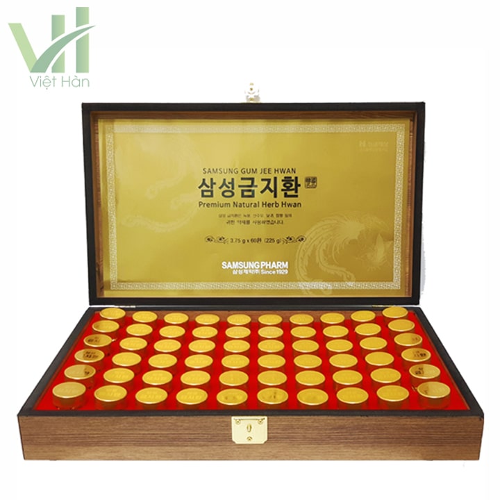 <em>Bên trong sản phẩm Viên an cung ngưu hoàng hoàn Hàn Quốc hộp gỗ hộp gỗ 3.75gram x 60 viên</em>