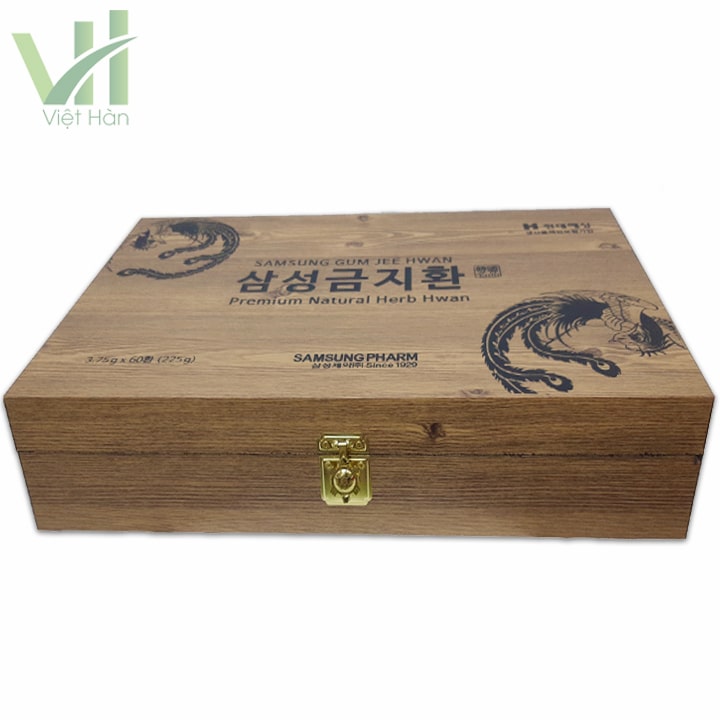 <em>Mặt trước sản phẩm Viên an cung ngưu hoàng hoàn Hàn Quốc hộp gỗ hộp gỗ 3.75gram x 60 viên</em>
