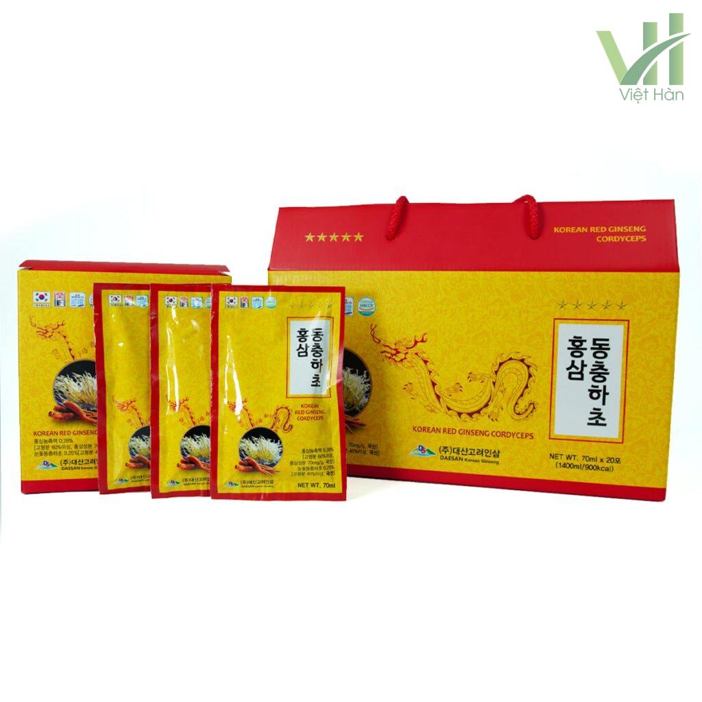 Hình ảnh: Bao quát về hộp sản phẩm Nước Hồng Sâm Đông Trùng Hạ Thảo Daesan Hàn Quốc 70ml x 20 gói