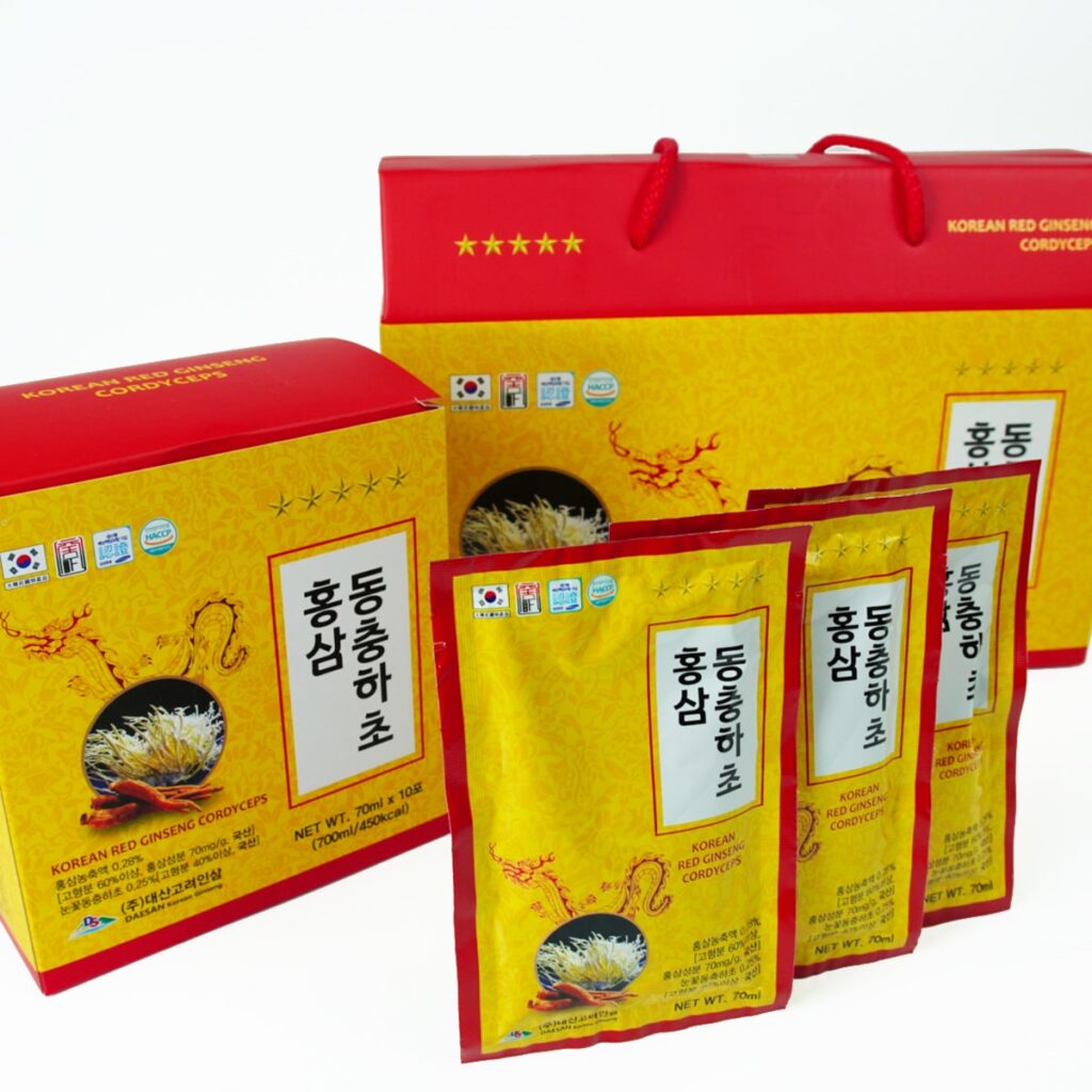 Hình ảnh: chi tiết hộp Nước Hồng Sâm Đông Trùng Hạ Thảo Daesan Hàn Quốc 70ml x 20 gói